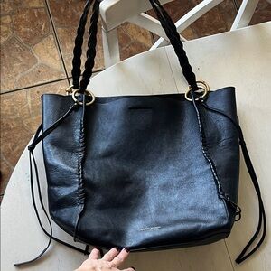 Rebecca Minkoff Black Leather braided  Tote Bag